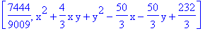 [7444/9009, x^2+4/3*x*y+y^2-50/3*x-50/3*y+232/3]